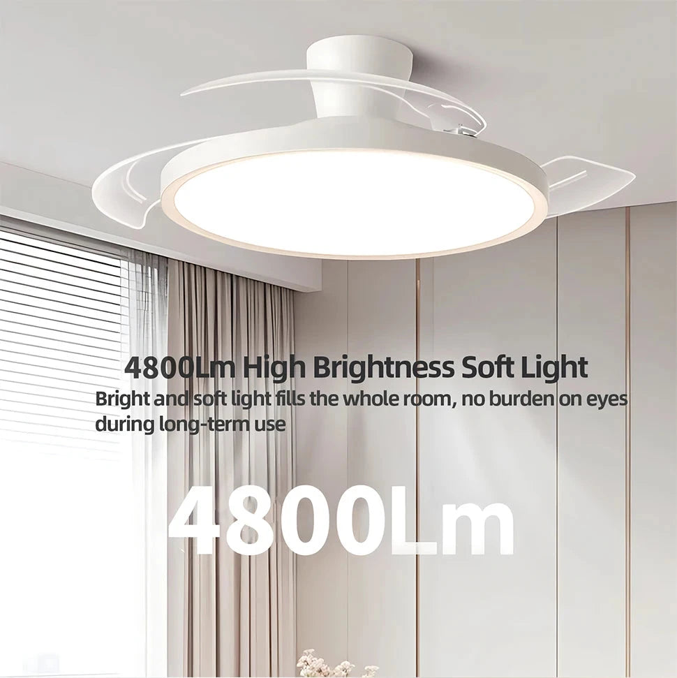 Ventilador de techo moderno con luz LED, motor CC, Control remoto de gran volumen de aire para dormitorio y comedor