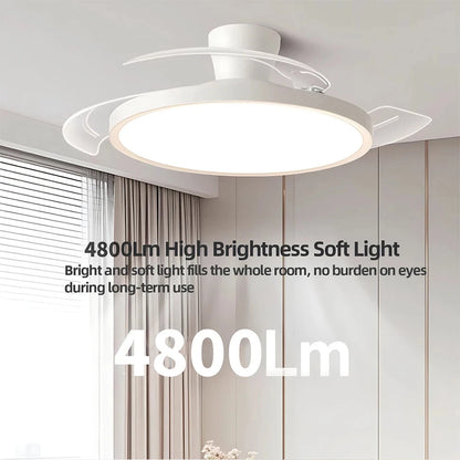 Ventilador de techo moderno con luz LED, motor CC, Control remoto de gran volumen de aire para dormitorio y comedor