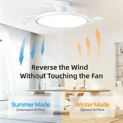 Ventilador de techo moderno con luz LED, motor CC, Control remoto de gran volumen de aire para dormitorio y comedor