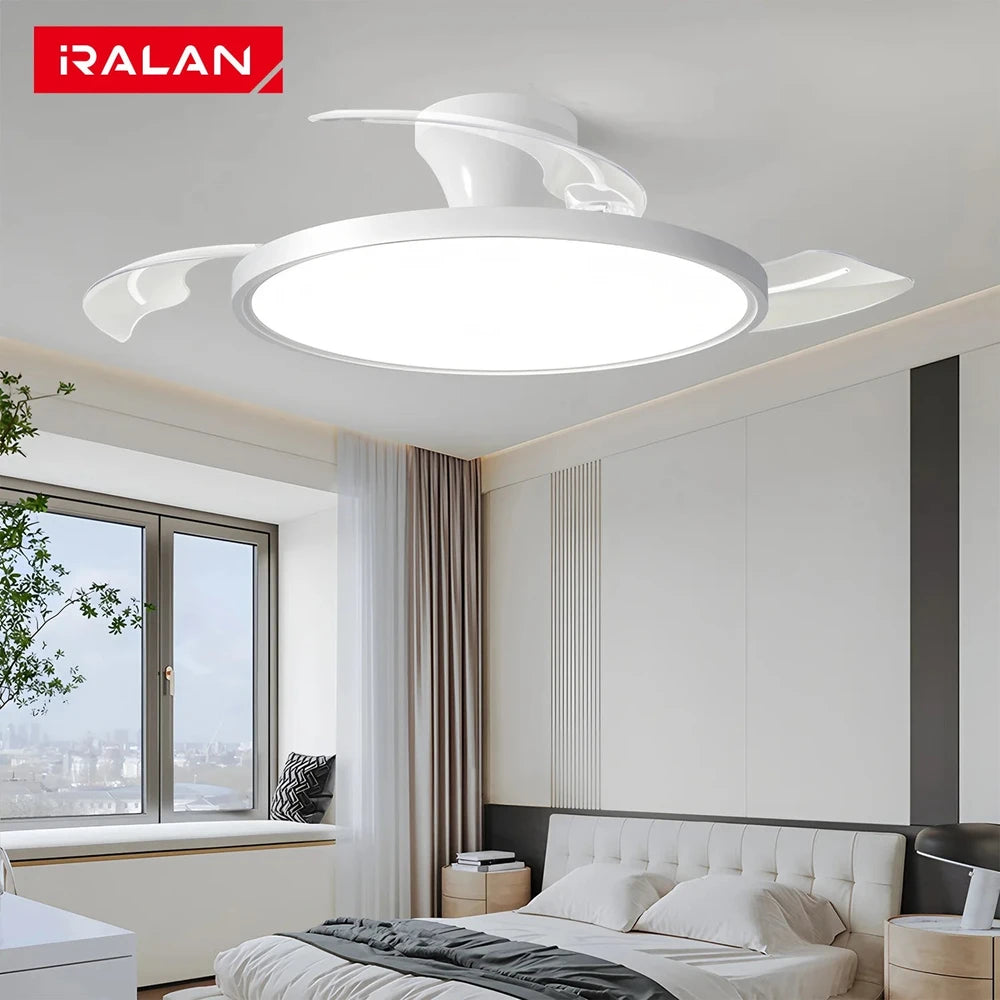 Ventilador de techo moderno con luz LED, motor CC, Control remoto de gran volumen de aire para dormitorio y comedor