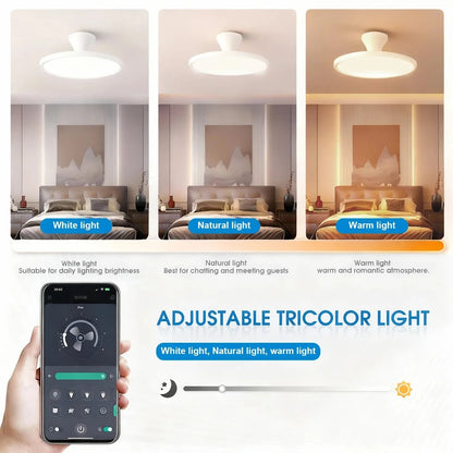 Ventilador de techo moderno con luz LED, motor CC, Control remoto de gran volumen de aire para dormitorio y comedor