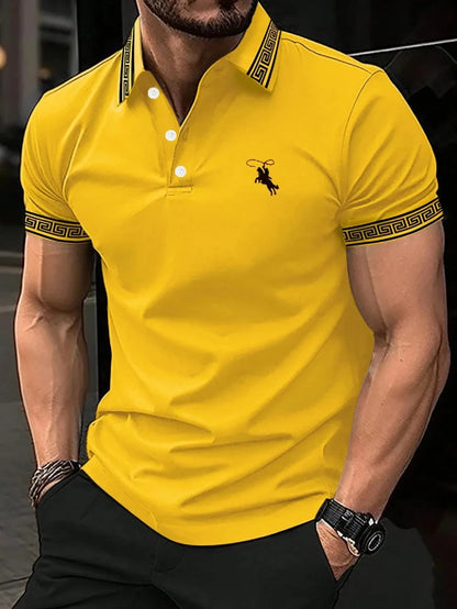 La nueva camiseta POLO de manga corta para hombre para el verano de 2025, presenta una estampado informal de moda y cómoda con estampado de rayas 3D.