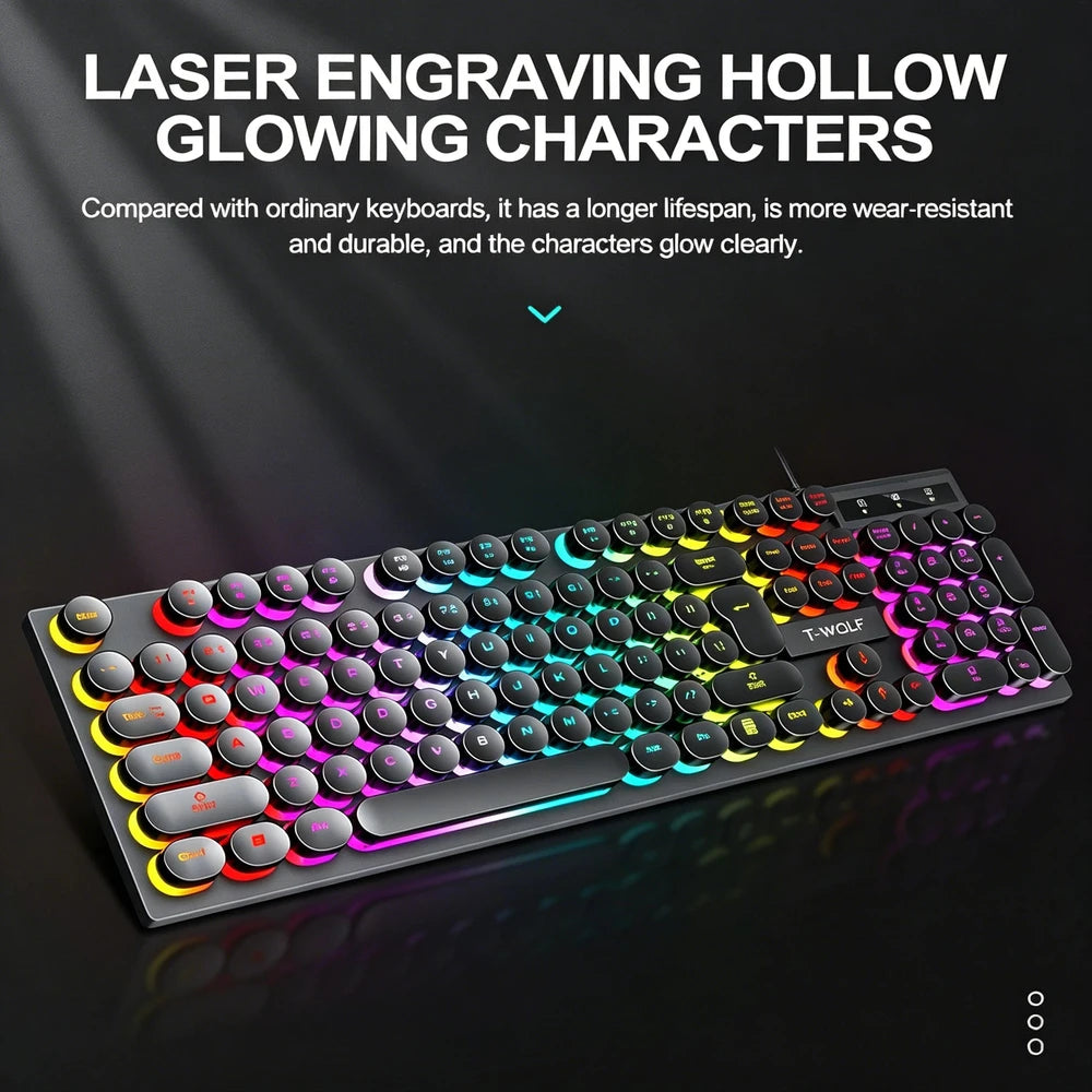Juego de teclado y ratón gamer. Retroiluminación RGB, teclas redondas, resistente al agua, 104 teclas