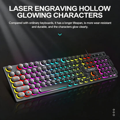 Juego de teclado y ratón gamer. Retroiluminación RGB, teclas redondas, resistente al agua, 104 teclas