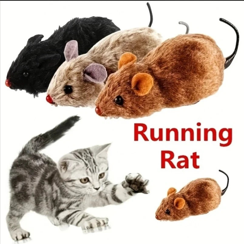 Ratón de peluche realista y divertido para correr. Juguete para gatos. (1 Unidad)