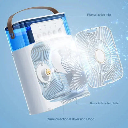Ventilador/Humidificador de aire portátil. Enfriador de aire eléctrico con USB, luz LED nocturna.