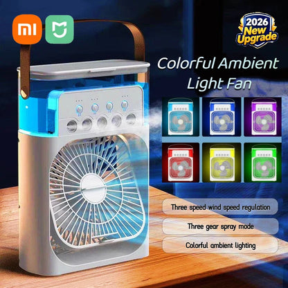 Ventilador/Humidificador de aire portátil. Enfriador de aire eléctrico con USB, luz LED nocturna.