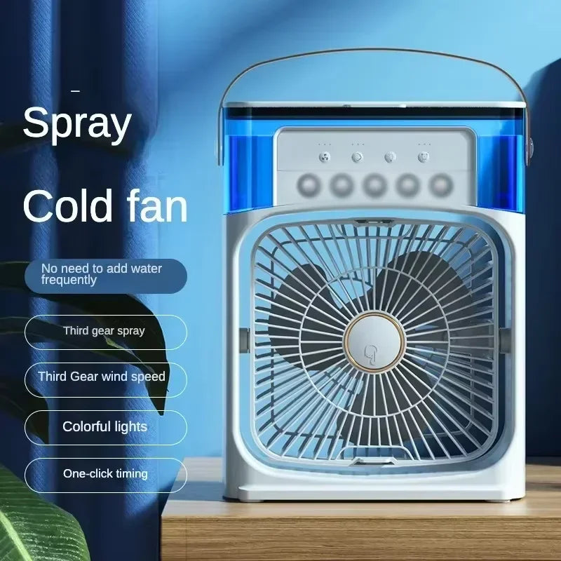 Ventilador/Humidificador de aire portátil. Enfriador de aire eléctrico con USB, luz LED nocturna.