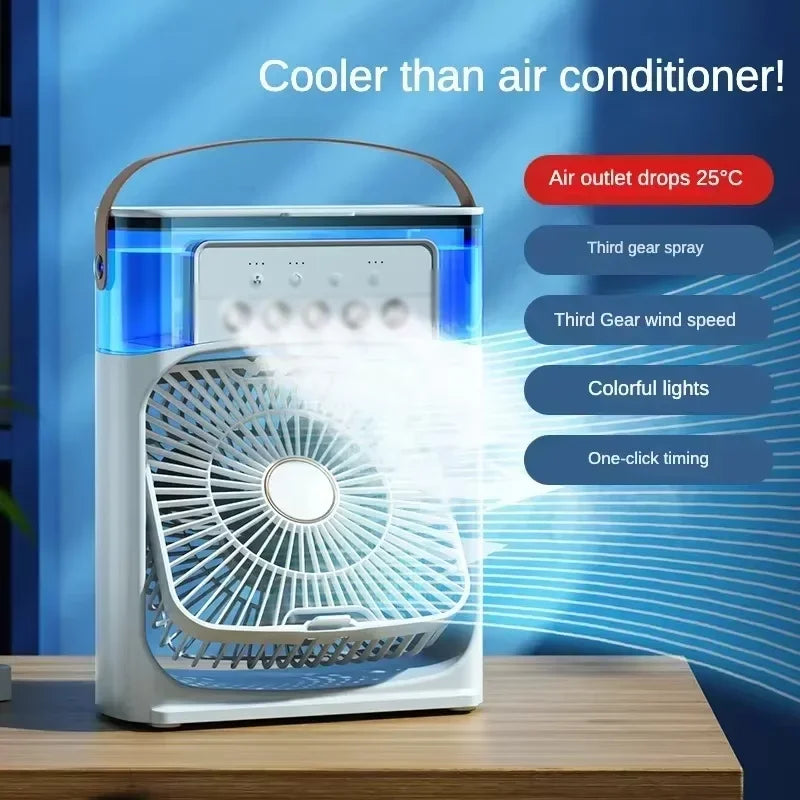 Ventilador/Humidificador de aire portátil. Enfriador de aire eléctrico con USB, luz LED nocturna.