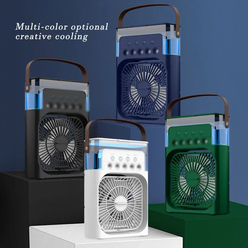 Ventilador/Humidificador de aire portátil. Enfriador de aire eléctrico con USB, luz LED nocturna.